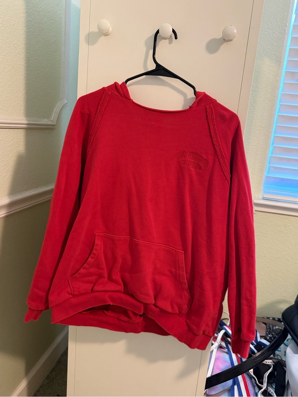 Women's Red Crewneck Pullover Sweater with Hood